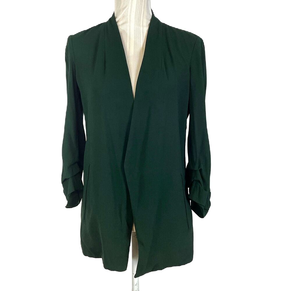 Aritzia Babaton Green Power Hip Blazer Open Front Ruched Size 4